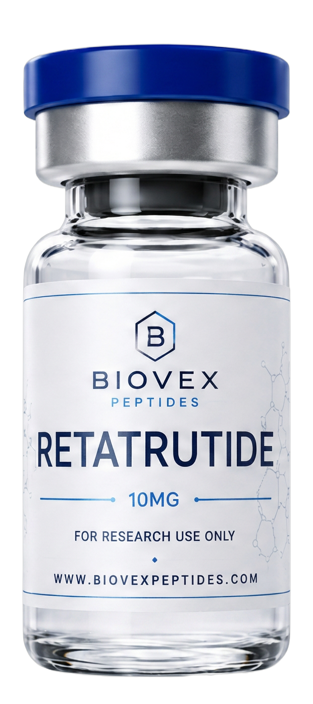 Flacon BIOVEX Retatrutide 10 mg, capuchon bleu